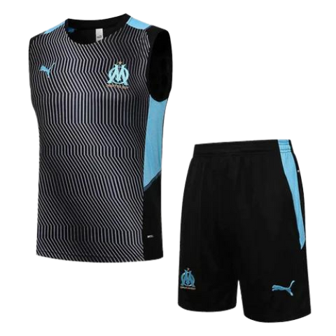 KIT MAGLIA SMANICATO BLU AZZURRO + PANTALONCINI OLYMPIQUE MARSIGLIA 2021/22